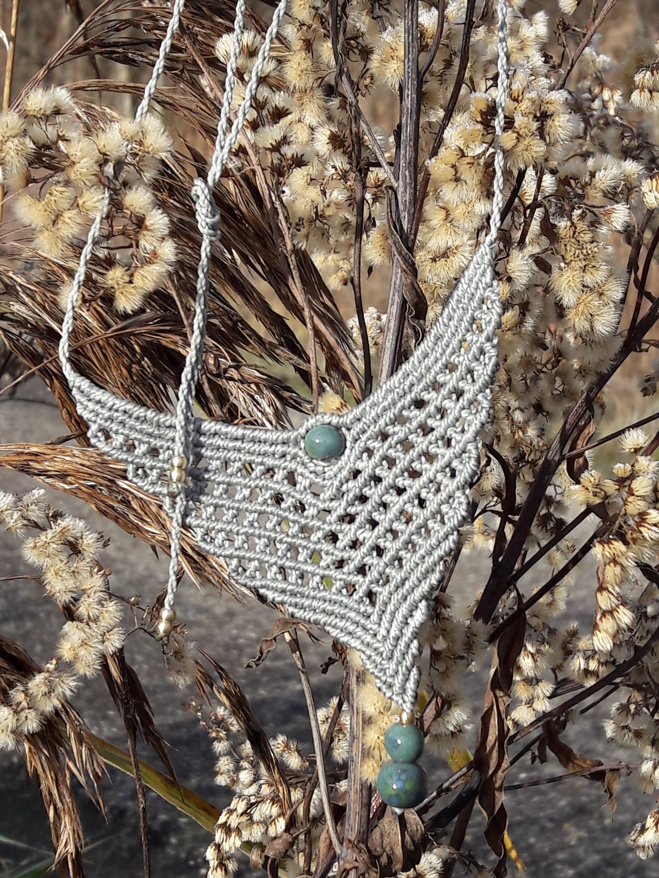 Macrame necklace with handmade ceramic beads Etsy