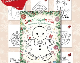 Kleurplaten voor de adventskalender voor kinderen | 24 kerstkleurplaten | Printbare adventskalender | Digitaal kleurboek | PDF | Winterknutselwerkjes