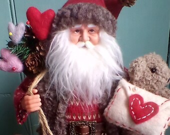 Special Delivery Valentine Santa ~ Olde World Father Christmas ~Valentine Gift ~Christmas Gift ~ Vintage Inspired Santa ~ Santa Collectible