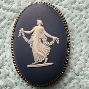 Rare WEDGWOOD Portland Blue Jasperware Porcelain Brooch Sterling Silver ~Vintage WEDGWOOD brooch Made in England ~ Highly Collectible Brooch