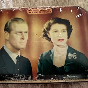 Vintage Toffee Tin 1953 Coronation Souvenir of Queen Elizabeth II & Prince Philip ~Made in England ~ Coronation Collectible Queen Elizabeth