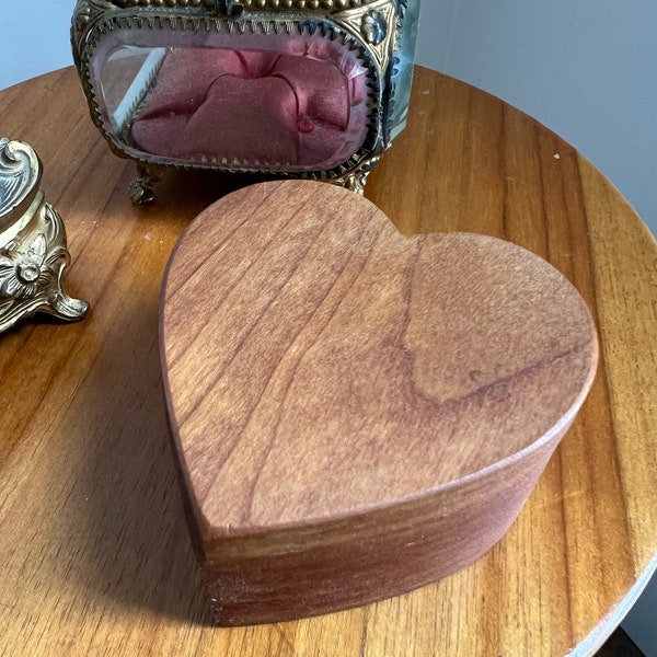 Vintage Wooden Heart Shaped Box with Swivel Lid - Cherry Wood Ring Trinket Box - Handcrafted Heart  Keepsake Box ~ Heart Shaped Jewelry Box