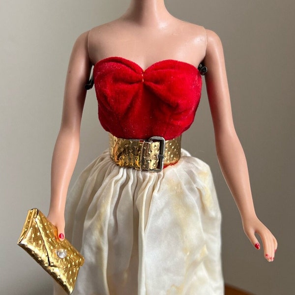BARBIE 'Silken Flame Dress #977' Velveteen Satin Strapless Dress Made for Mattel ~1962 BARBIE Original Evening Ensemble ~ BARBIE Collectible