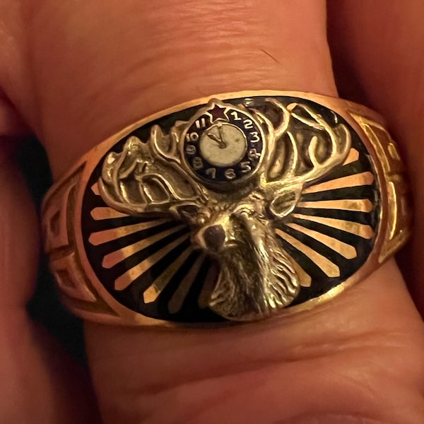 Very Rare Benevolent and Protective Order of Elks Ring in 10K Yellow/White Gold ~ Vintage Elks Club  Ring Size 11.5 ~ Elks Collectible Ring