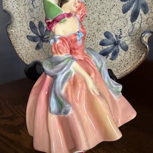 1952 ROYAL DOULTON &quot;May Time&quot; English Bone China Figurine HN 2113/Gorgeous Hand Painted British Young Lady with Dress Blowing in the Breeze