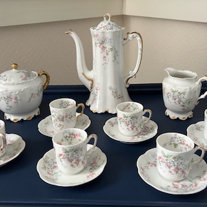 1902 Haviland Limoges French Coffee Pot & Demitasse Set ~ Haviland Limoges 17-piece French Coffee Pot Gold Encrusted ~Christmas/Wedding Gift