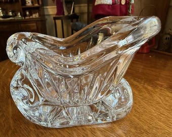 Crystal Sleigh Candy/Votive Dish ~ Vintage Christmas Sleigh ~ 4.5 inch Crystal Sleigh Candy Dish ~ Like New