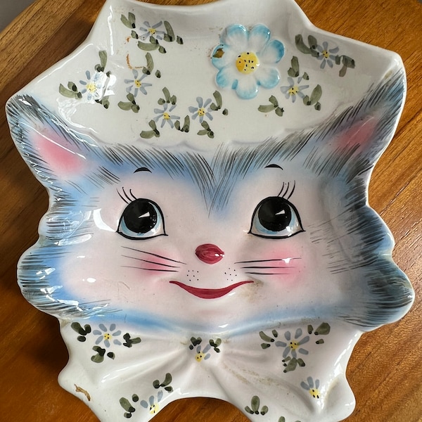 1950s MISS PRISS Cat Hand Painted Whimsical Dessert Dish~Highly Collectible Cat Dish  Part of Miss Priss Cat Collection ~ HTF Highly Desired
