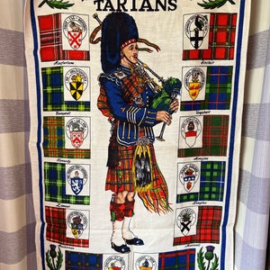 Vintage SCOTTISH TARTANS theedoek ~ Kleurrijke nieuwe ongebruikte 100% katoenen theedoek ~ Nooit gebruikt ~
