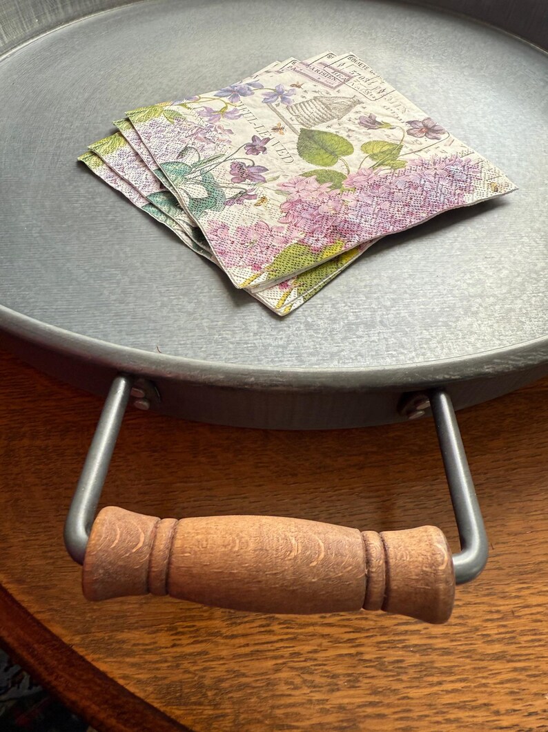 POTTERY BARN Galvanized Tray with Wooden Handles - Thumbnail 3