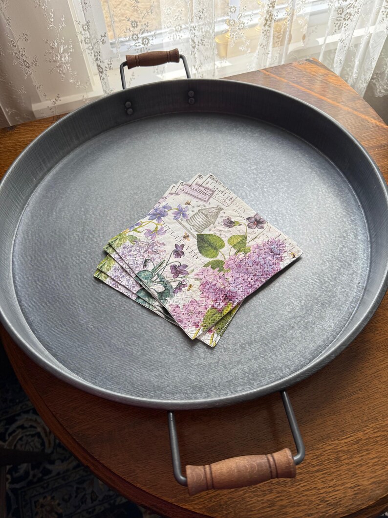 POTTERY BARN Galvanized Tray with Wooden Handles - Thumbnail 2