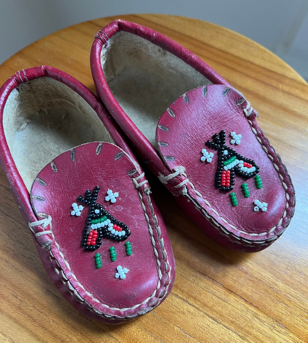 Vintage Moccasins Circa 1950s 1960s Rare 1950s Red Child's Moccasins Treasured Family