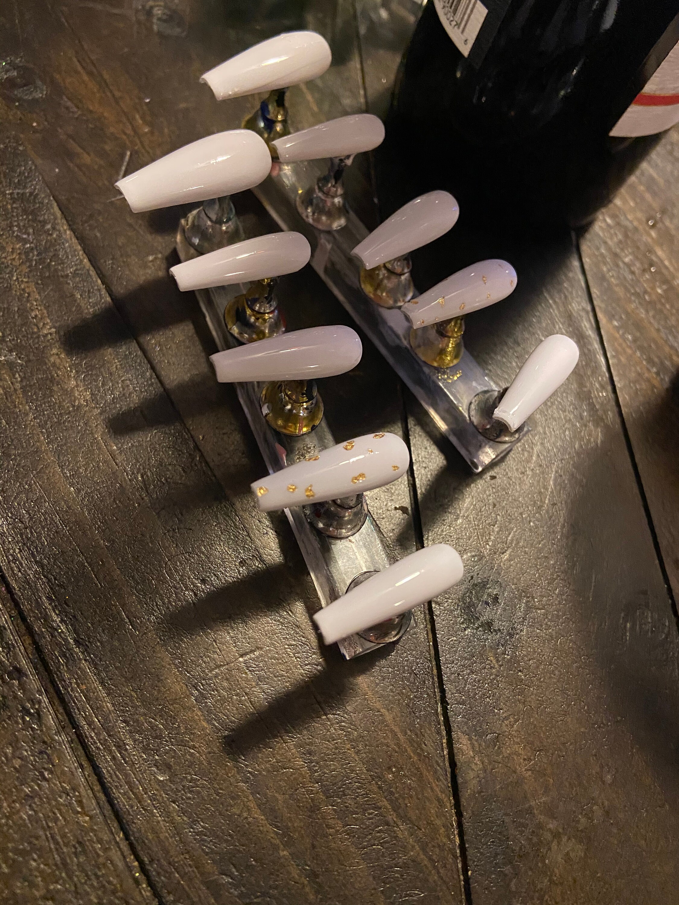 White nails with gold Flakes Etsy