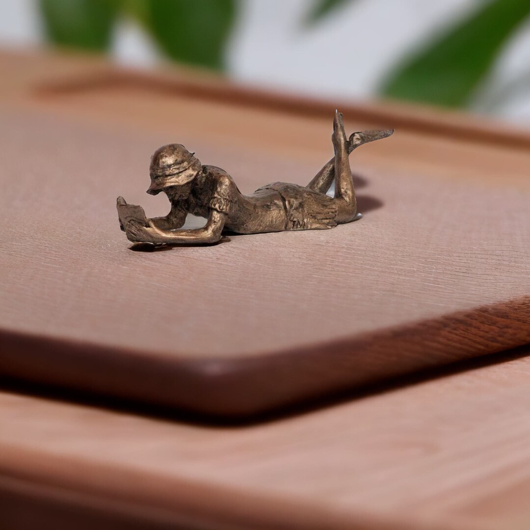 Girl Reading Small Bronze Figurine A Charming Sculpture for Home Decor