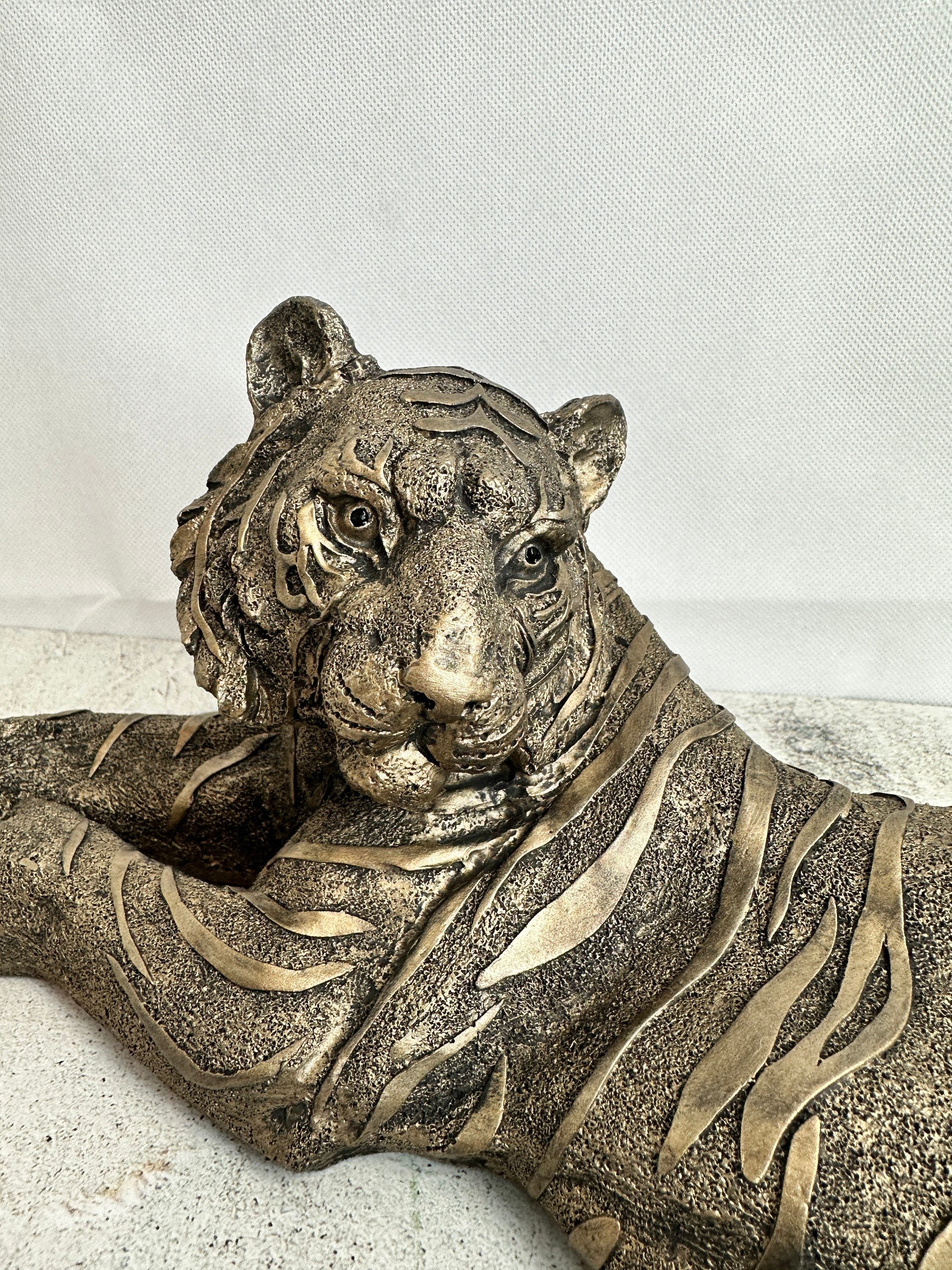 Vintage MCM Large Leather Wrapped Big Cat Tiger Statue Figure Decor