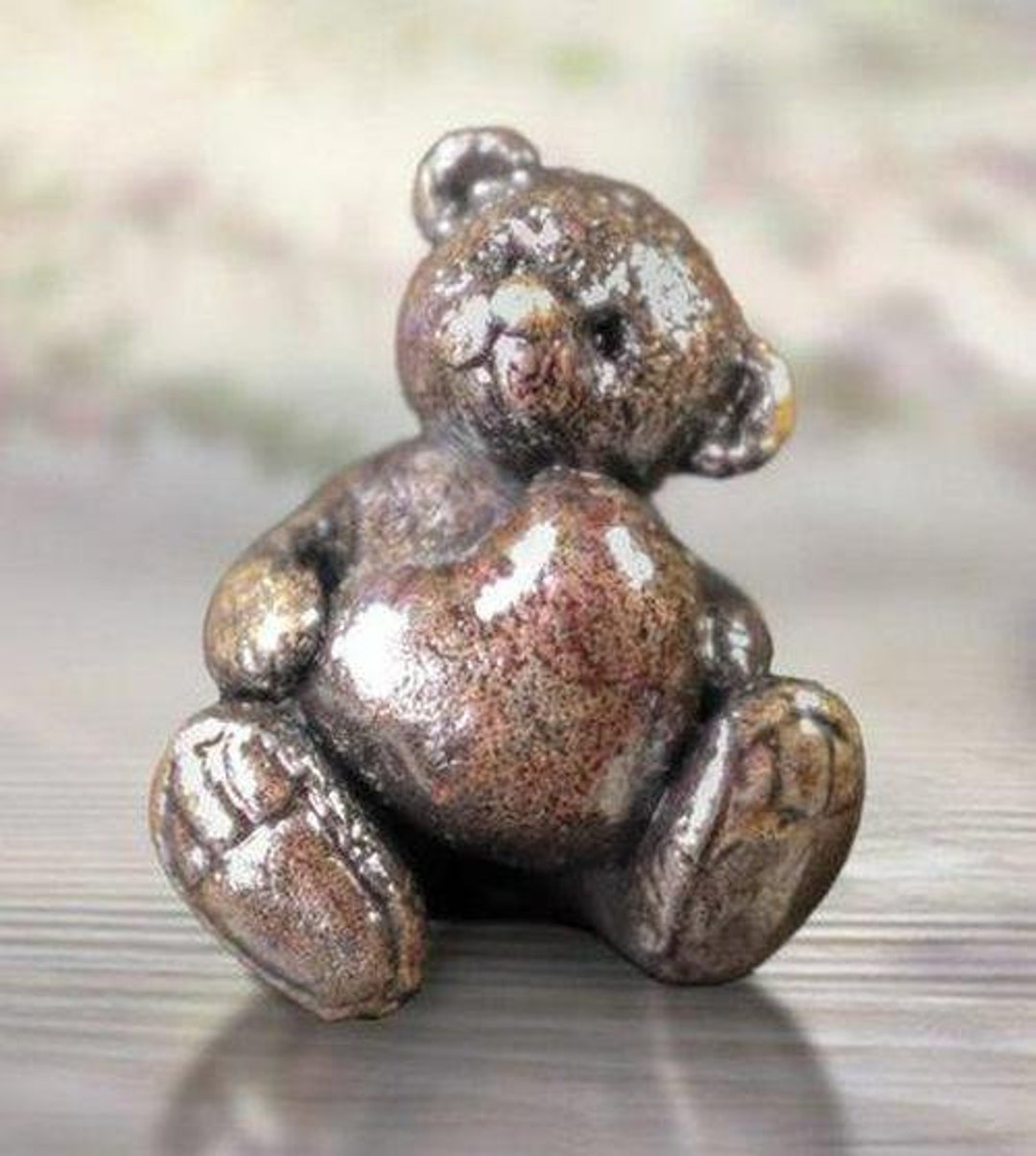 Bronze Teddy Bear Miniature With Heart Charming Home Decor 