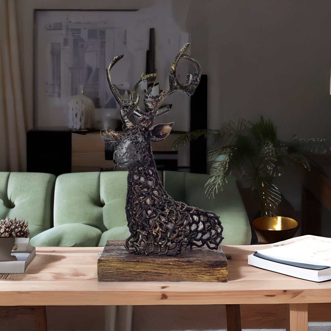 Urban Steel Deer Head Stand Sculpture Home Decor Wedding Etsy