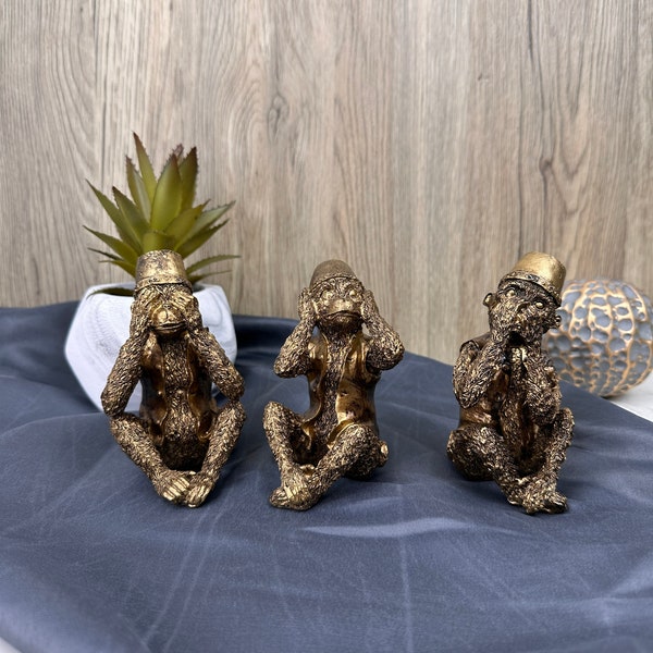 Set of 3 Moroccan Monkeys Bronze Ornament Decor Home Gift