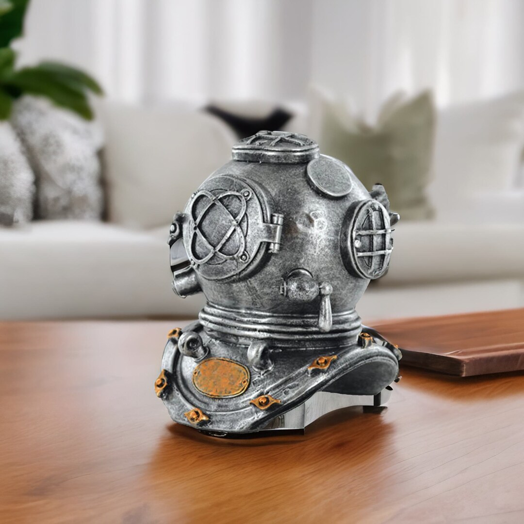 Silver Steampunk Diving Helmet Figurine Unique Industrial Etsy