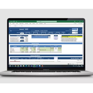 Personal finance spreadsheet with expenditure analysis tools
