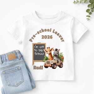 Personalised Nursery Leaver 2026 T-Shirt, Giraffe Zebra Jeep Design, Custom Name Toddler Tee