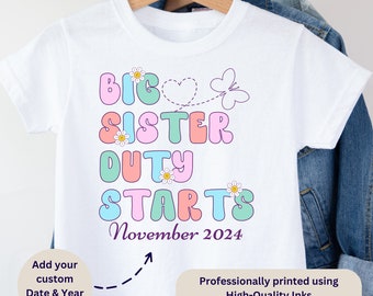 Big Sister T-Shirt, Schwangerschaftsankündigung Personalisierte Big Sister Geschenk Schwangerschaft offenbaren Big Sister Ankündigung Große Schwester kleine Schwester