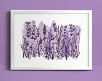 VIOLET Lavender print in A3 size. Lavender flower wall decor. Minimalist wall art and illustration. VIOLET art print of COLORS series.