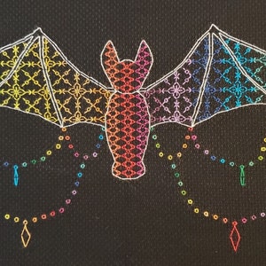 Blackwork Rainbow Bat Pattern