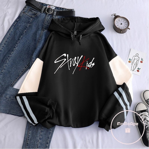 Kpop Stray Kids SKZ STAY Oversized Long Sleeve Hoodie with Reflective Stripe, Korean Fashion, Great Gift for STAY Fans, Good Quality Merch!