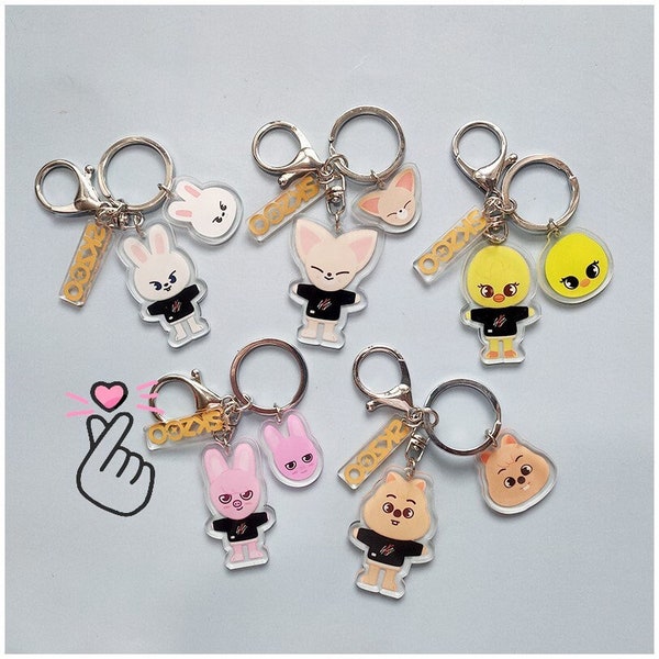 Skzoo Stray Kids Figure Cartoon Keyring, 3-Piece Double-Sided Printing Transparent Acrylic Keychain, Bag Accessories, STAY Fans Collection!