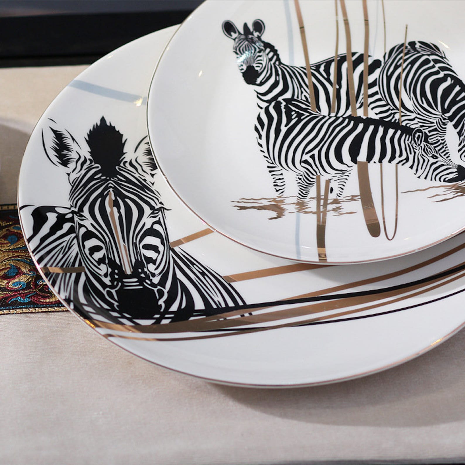 Zebra Pattern Ceramic Dinnerware Sets A Set Of Four Round Etsy