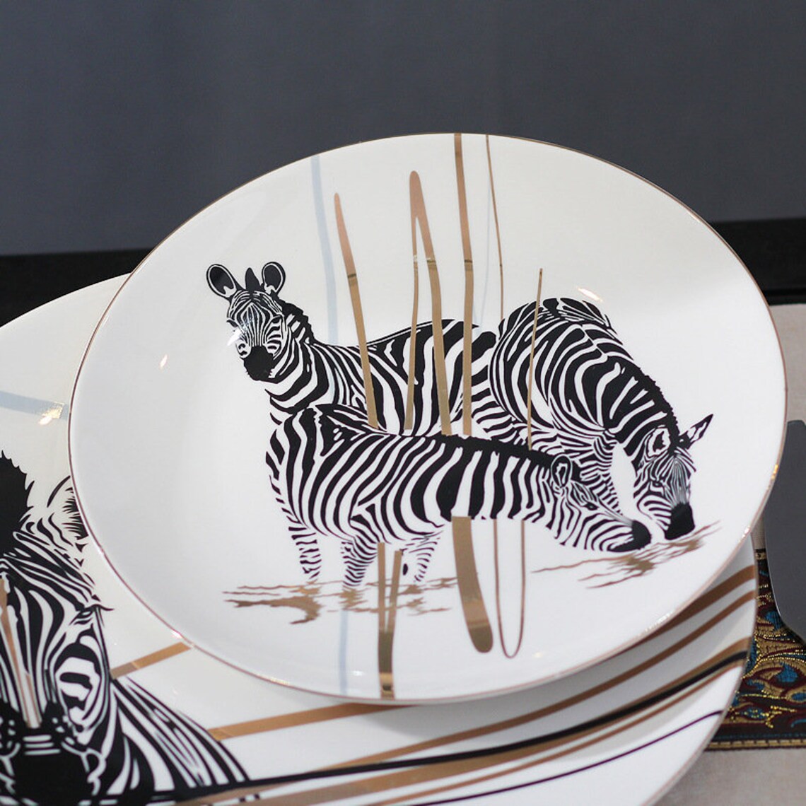 Zebra Pattern Ceramic Dinnerware Sets A Set Of Four Round | Etsy