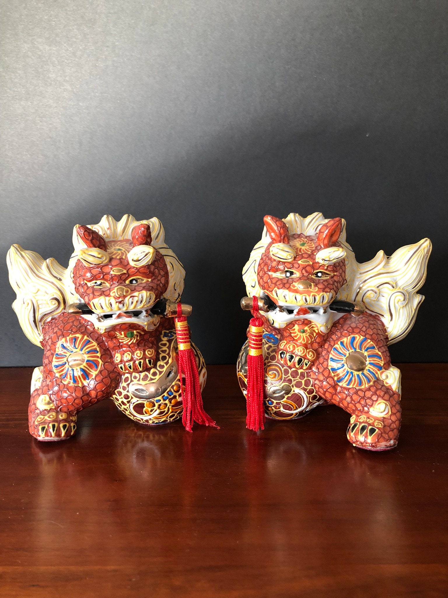Foo Dogs, Royal Red and Gold Foodogs Pair With Tassels 6” - Etsy