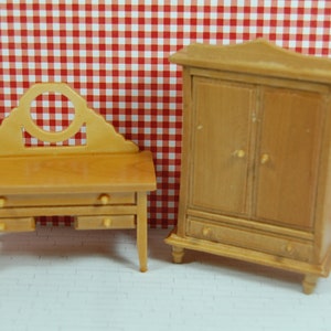 Dollhouse Vintage Miniature Dressing Table, Clothes Cabinet Wood