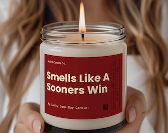 ça sent bon la victoire du plus tôt possible | Cadeau pour fan de football | Bougie Oklahoma Sooners | Bougie Football universitaire | Décoration pour le jour du match | Bougie sportive
