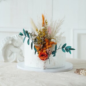 Bright Orange Dried Natural Flowers Cake topper,Wedding decoration,Dried &Preserved Wedding flowers bouquet,pampas grass wedding bouquet