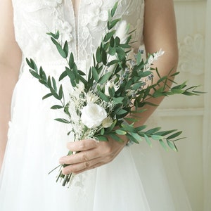 White and Green Dried flower bouquet, Boho wedding bouquet, Natural wedding flowers, Wedding keepsake,Pampas Grass bouquet,Arrangement