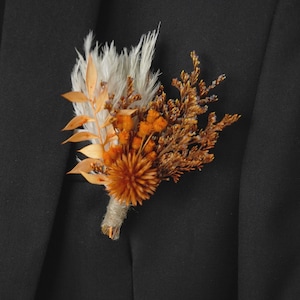 Lovergrass Rust Orange/Burnt Orange Pampas Dried Boutonniere,Rustic Wedding Dried flower bouquet,Flower dry arrangement,Boutonnières