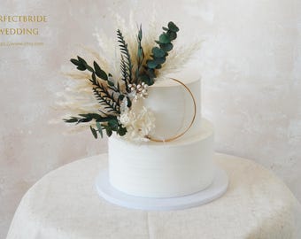 Green Eucalyptus leaf Cake Topper Bouquet, Flower Cake Topper,Dried Bouquet, Wedding Cake Flowers, Wedding Cake Bouquet Dried Flowers