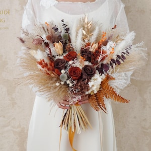 Rust Orange Bridal Bouquet,boho wedding flower bouquet,Pampas Grass bouquet,Dried flower bouquet,Preserved Bridal/Bridesmaid bouquet