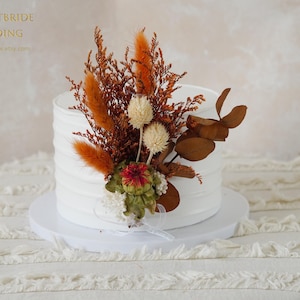 Burnt Orange Lovergrass Dried Straw Flower Cake topper,Wedding decoration,Dried &Preserved Roses Cake topper,pampas grass wedding decoration
