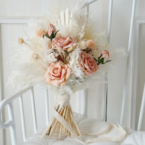 Champagne Silk Flowers Bohemian Natural wedding flowers bouquet,Pampas Grass bouquet,Dried flowers bouquet,Bridal/Bridesmaid bouquet,wedding