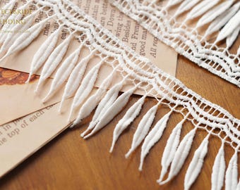 6.5cm Width Slender Leaf Fringe Trim, Elegant Lace Trim for Veils, Dresses, Home Decor, Sewing Supplie,1-yard