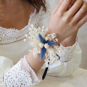 Navy Blue Bunny tail grass Natural Wedding flower,Wedding corsage;Mother&#39;s day gift,Preserved flower,Bridal corsage/Bracelet,wedding flower