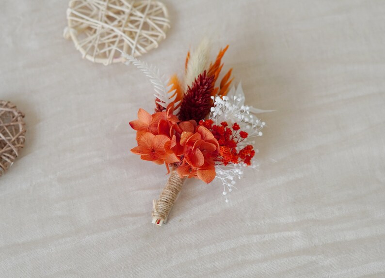 Burnt Orange Bohemian Boutonniere,Wedding Natural Flowers groom's Brooch/Buttonhole,Wedding flower bouquet,wedding Lapel pin Boutonniere image 8