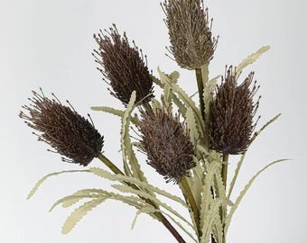 Fall Color Banksia Stem, Artificial Pagoda Flower,Autumn Dried Look Bottlebrush Flower, Rustic Wedding Bouquet,Floral Arrangement Supply