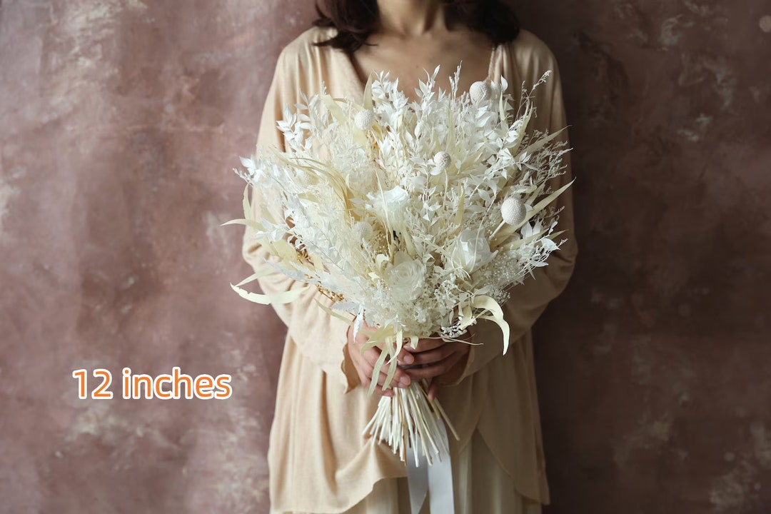 Pure White Preserved Roses and Straw Flowers Bouquets,bleached ...