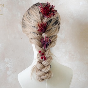 Burgundy Red Preserved Hairpins,Burnt Orange rose& Dried flower Hairpiece,Bridal Hair Accessories,Dried Flower Hair Comb,Rustic Floral pin