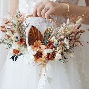 Cameral Palm Spear Boho wedding bouquet,Pampas Grass Hoop, Door Wreath, Artificial Floral Hoop, Dried flowers bouquet,Bridesmaids&#39; Bouquet