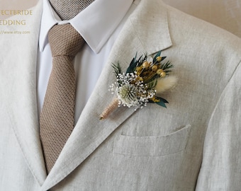Echinops Lovergrass Boutonnieres,Wedding Natural Flowers groom's Brooch/Buttonhole,Wedding flowers bouquet, Lapel pin Boutonniere